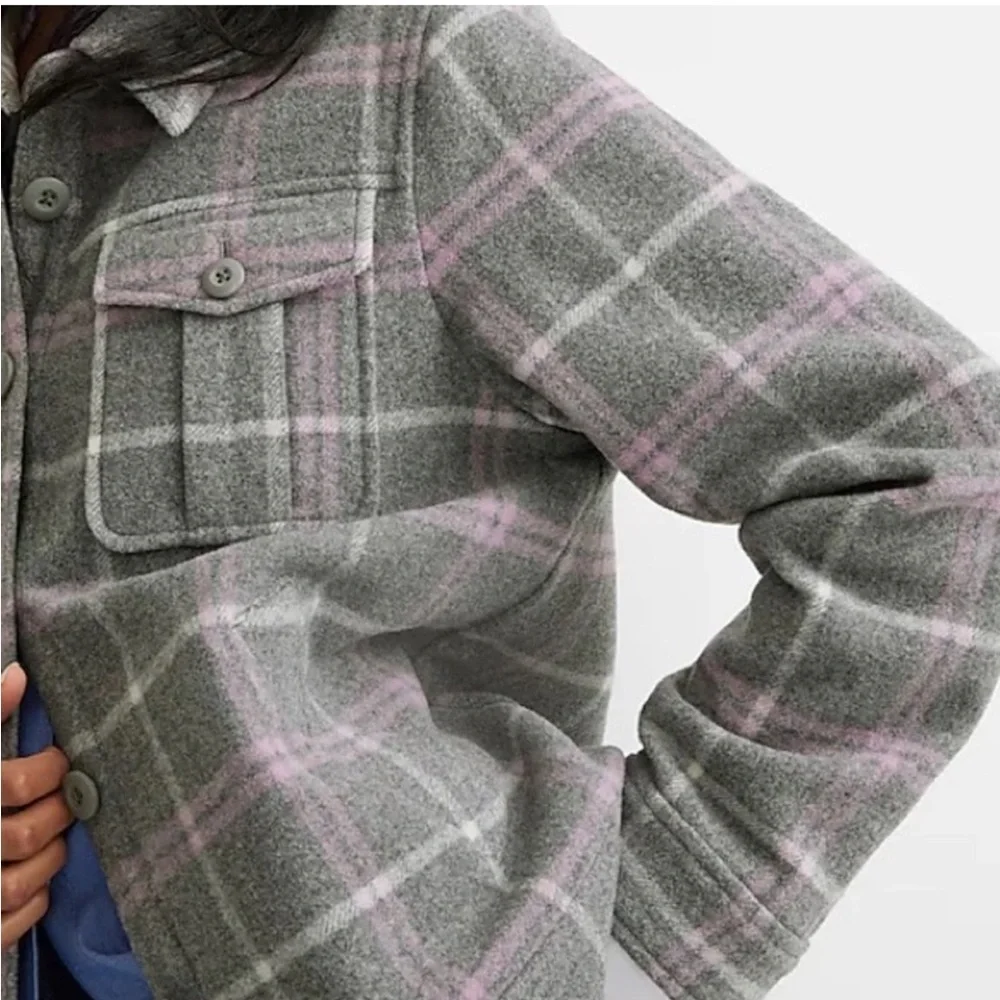 J.Crew Shirt-jacket in stretch wool-blend plaid Size S Gray/Lilac